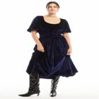 Puff Sleeve Stretch-Velvet Midi Dress image number null