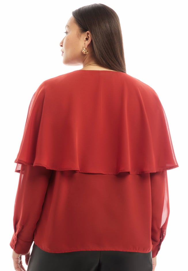 Chiffon Cuff-Sleeve Cape Blouse image number 1