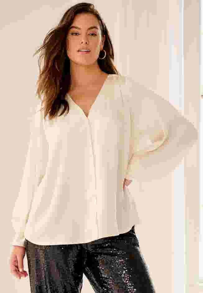Satin Blouson Sleeve Button Front Blouse image number 0