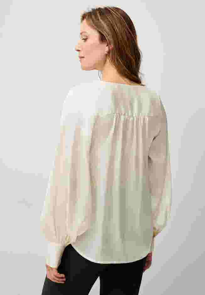 Satin Blouson Sleeve Button Front Blouse image number 1