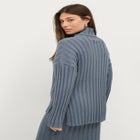 Wide Ribbed Turtleneck Pullover with Hi-Low Hem image number null