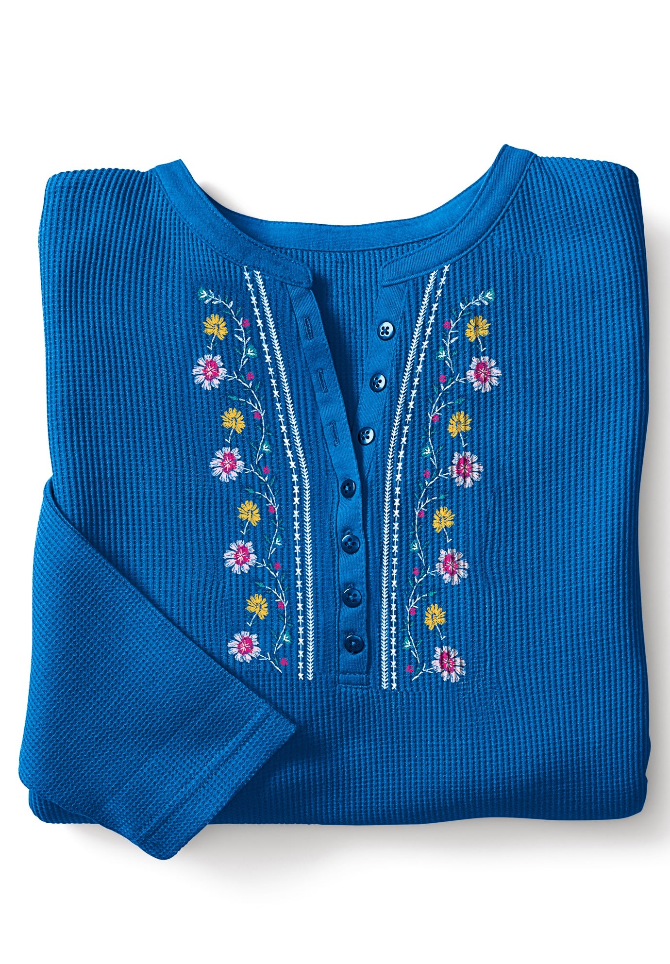 Embroidered Thermal Henley Tee image number 1