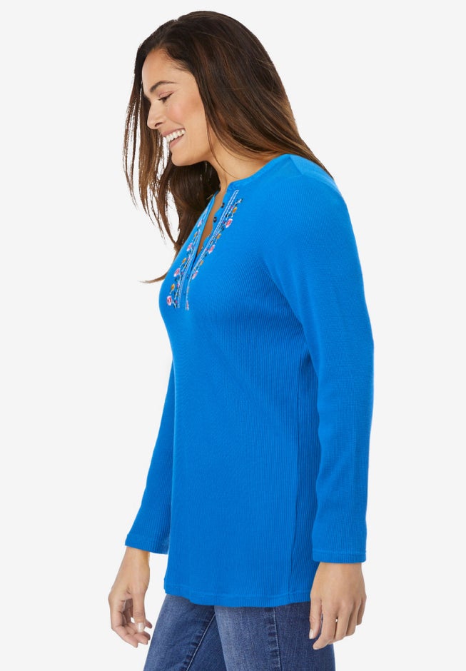 Embroidered Thermal Henley Tee image number 3