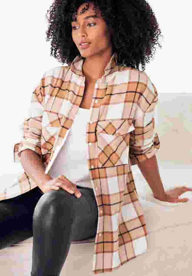 Plaid Button-Front Flannel Tunic image number 2