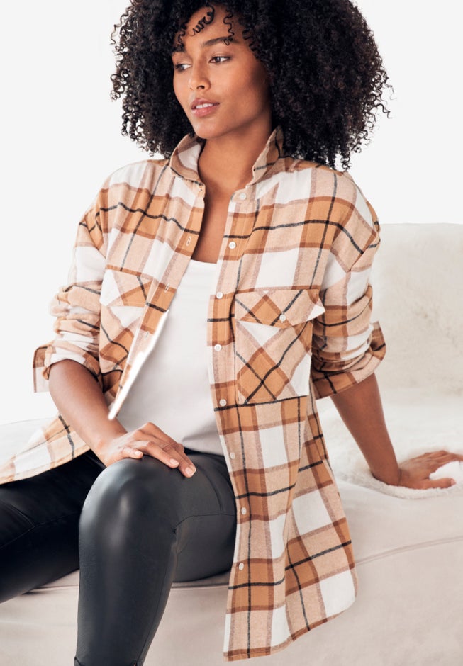 Plaid Button-Front Flannel Tunic image number 3