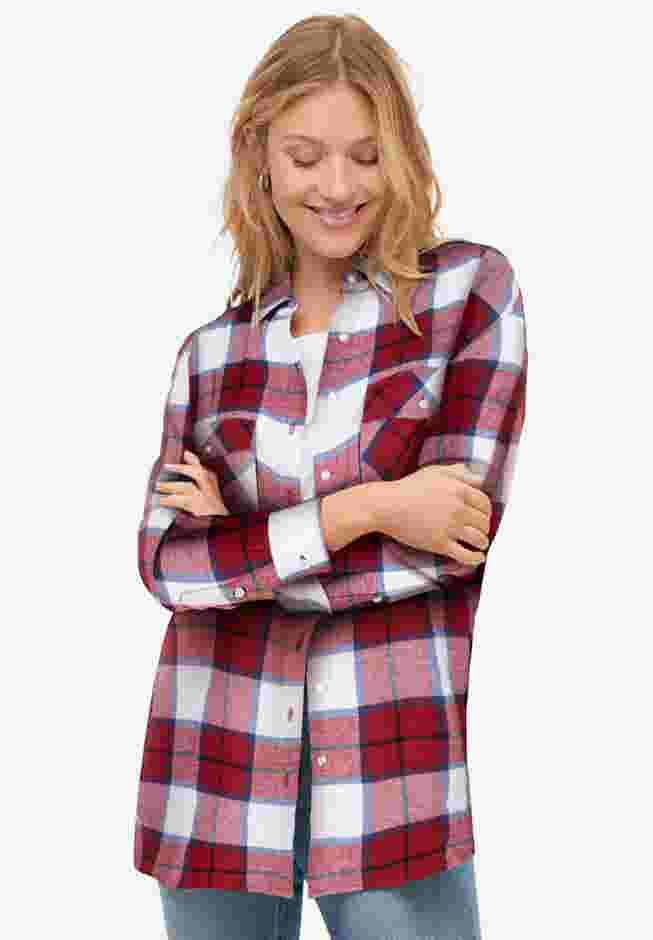 Plaid Button-Front Flannel Tunic image number 0