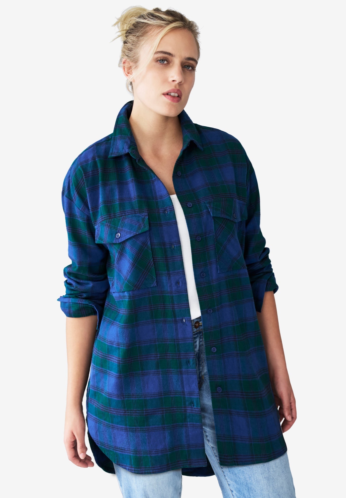 Plaid Button-Front Flannel Tunic image number 0