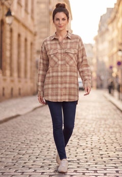 Plaid Button-Front Flannel Tunic