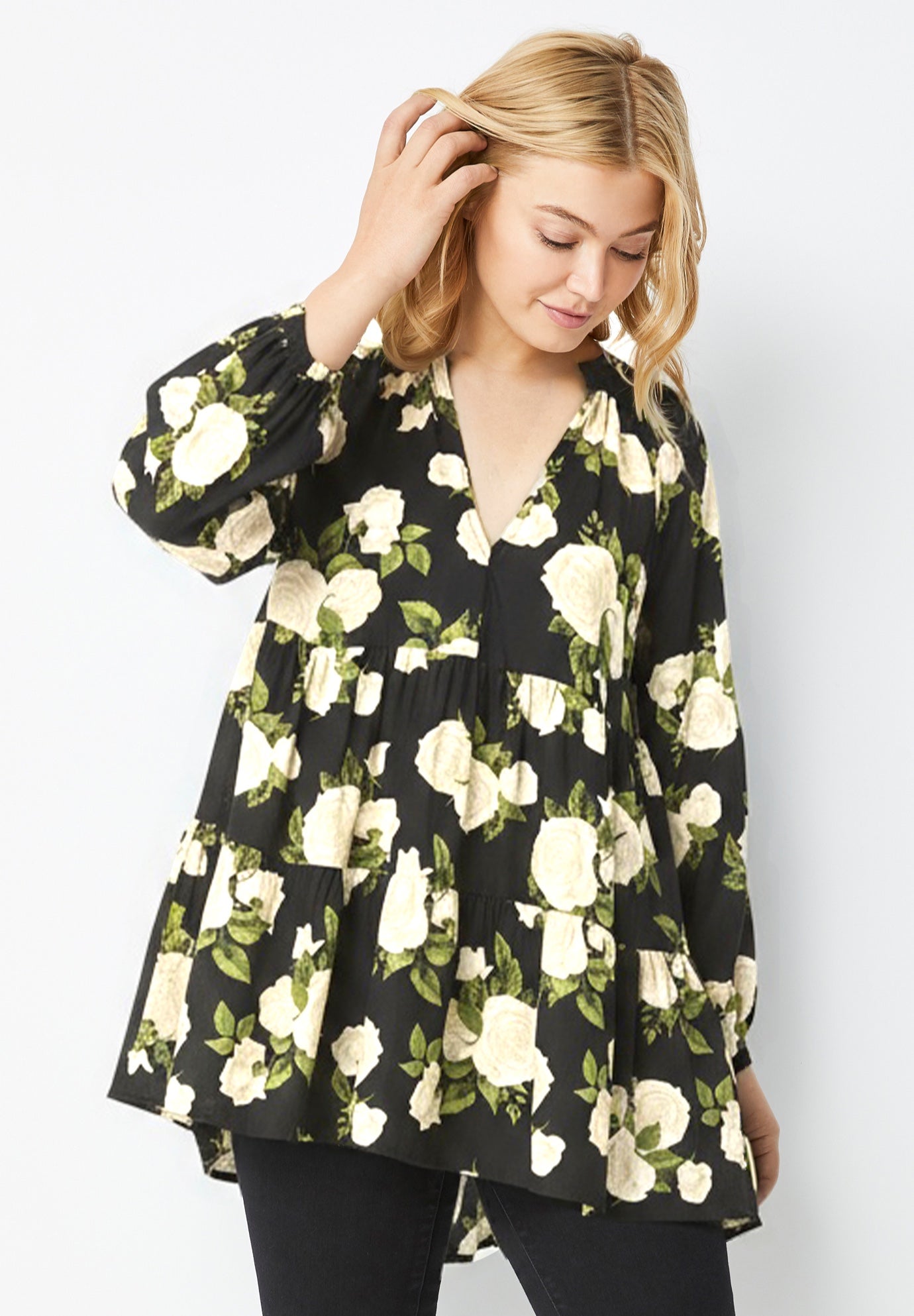 Tiered Tunic With Notch V-Neck image number 0