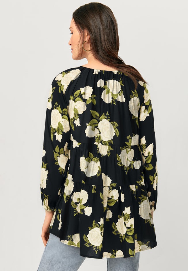 Tiered Tunic With Notch V-Neck image number 1