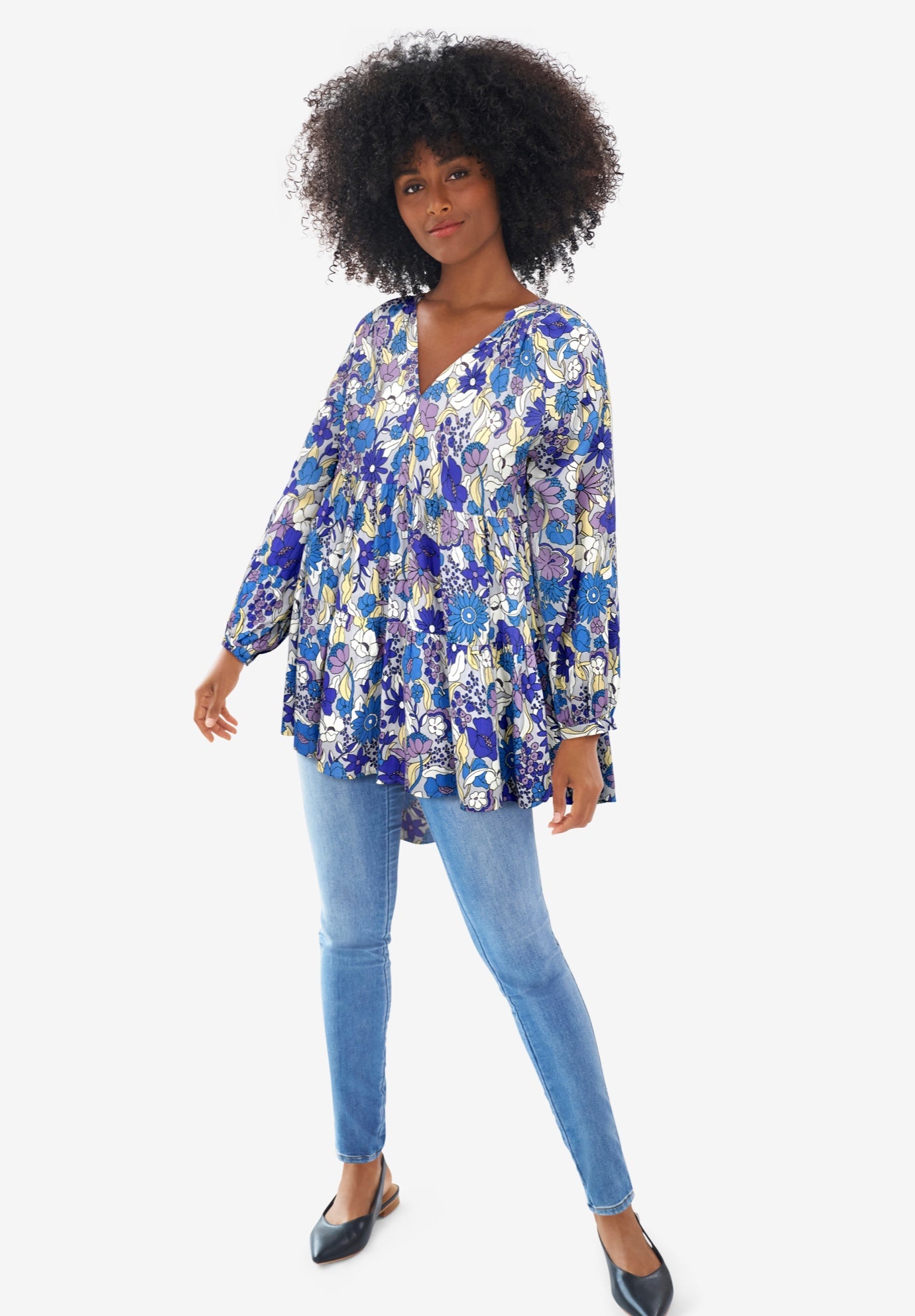 Tiered Tunic With Notch V-Neck image number 0