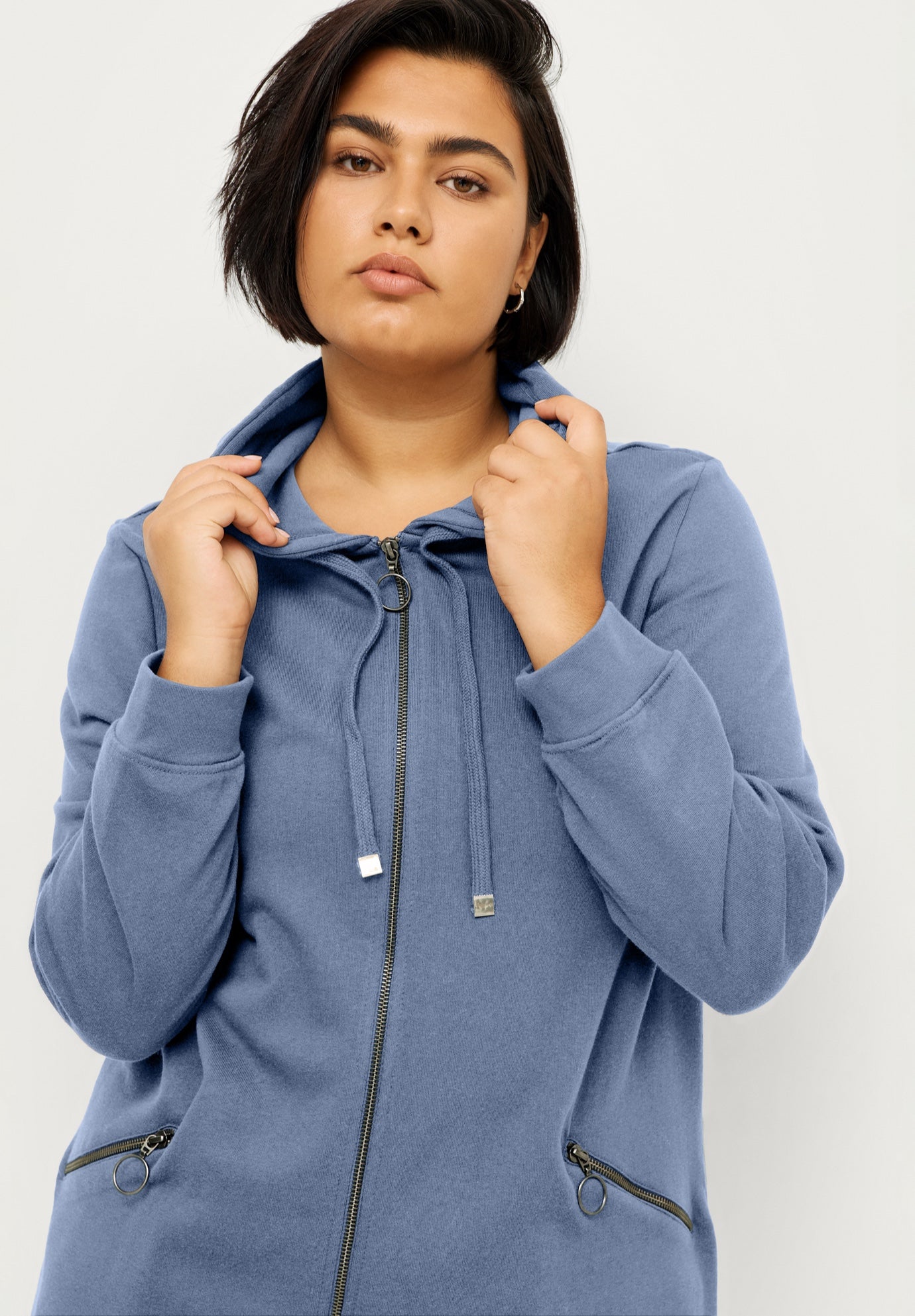 French Terry Zip-Front Hoodie With Zip Pockets image number 1