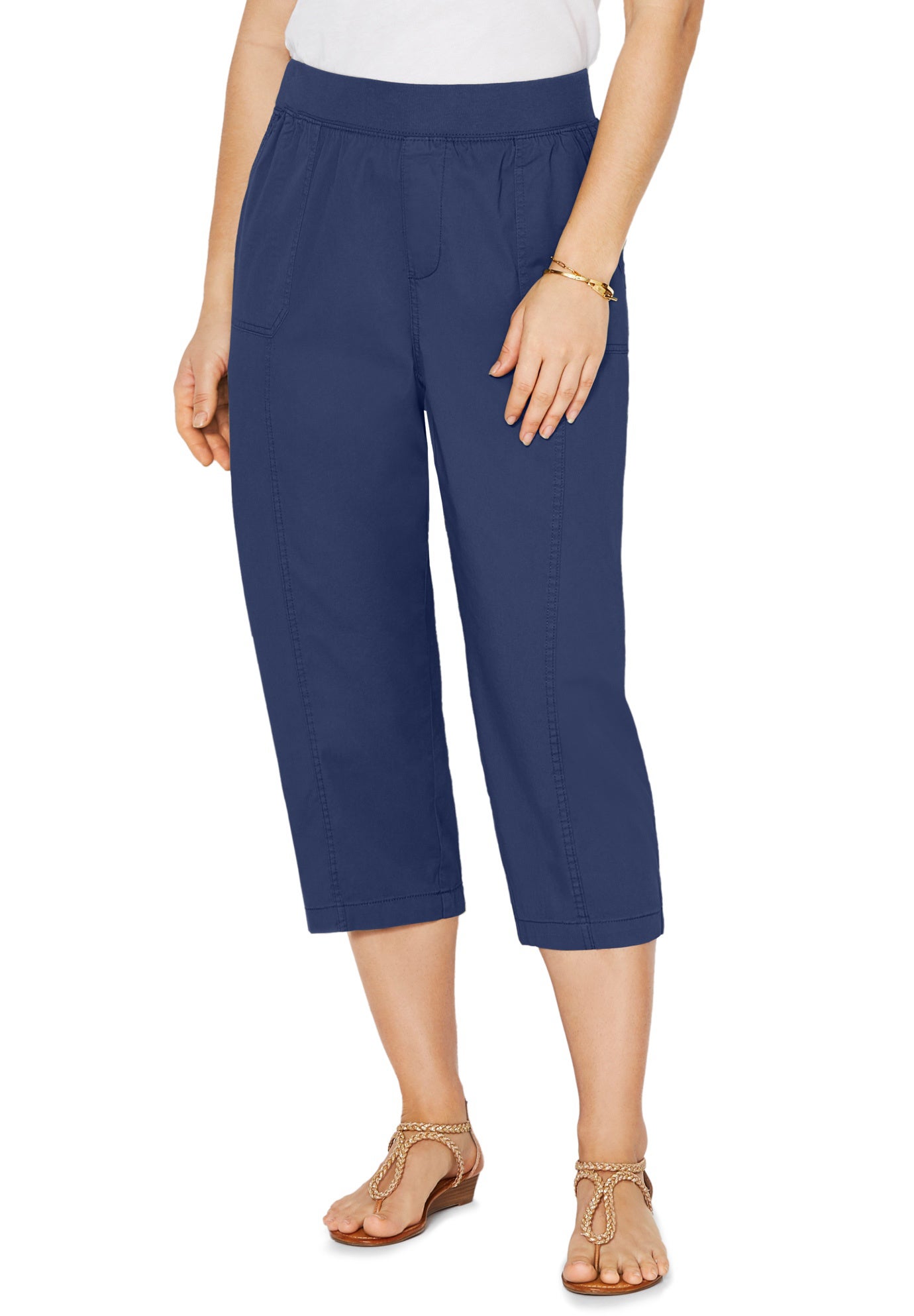 Stretch Knit Waist Cargo Capri image number 0