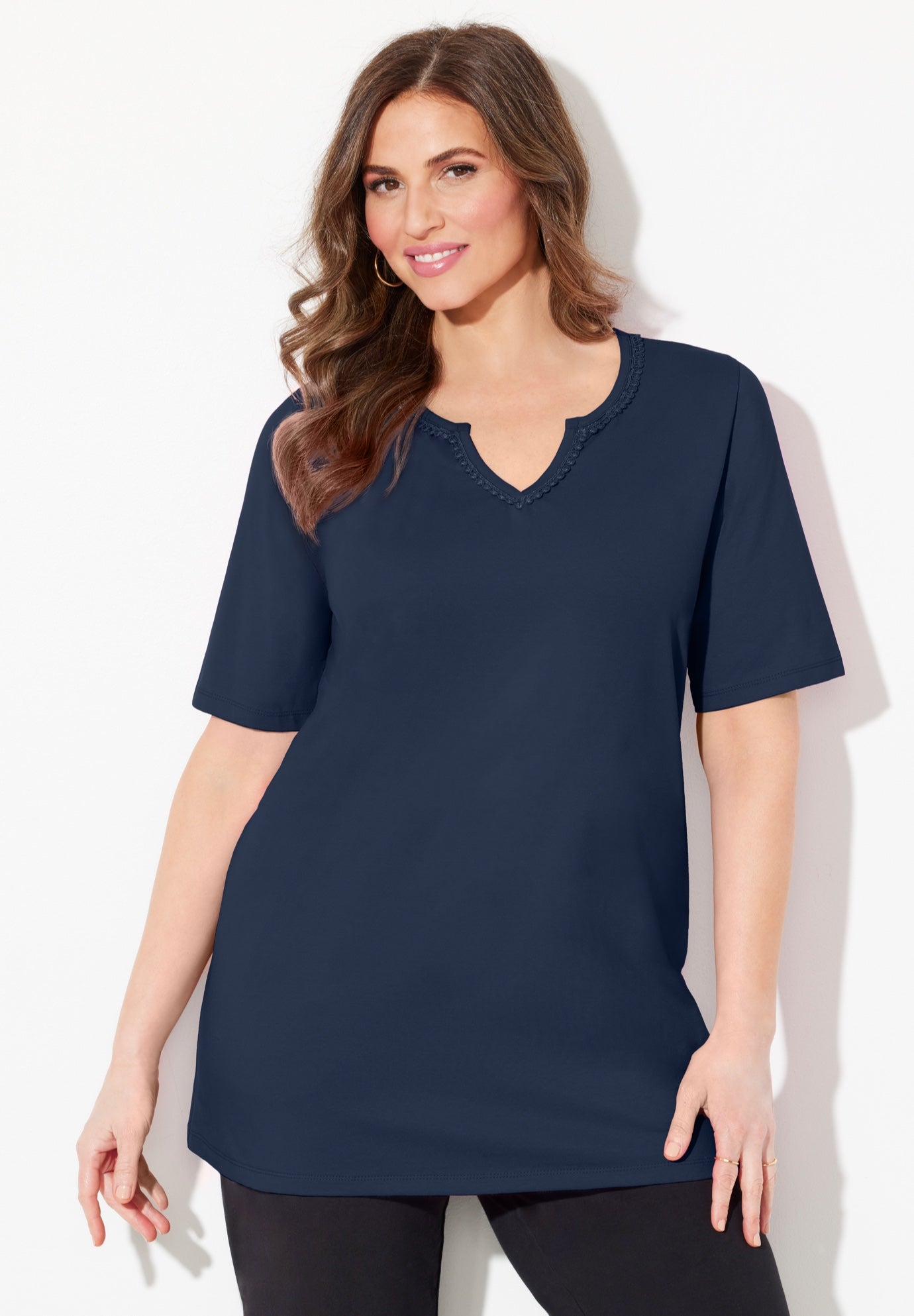 Suprema&reg; Embroidered Notch-Neck Tee image number 0