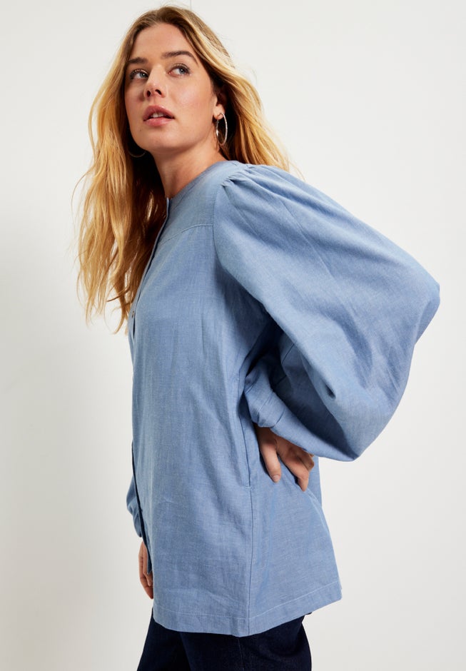 Puff Sleeve Chambray Jacket image number 2