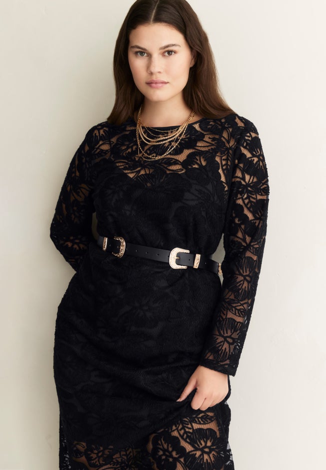 Lined Lace Column Midi Dress image number 3