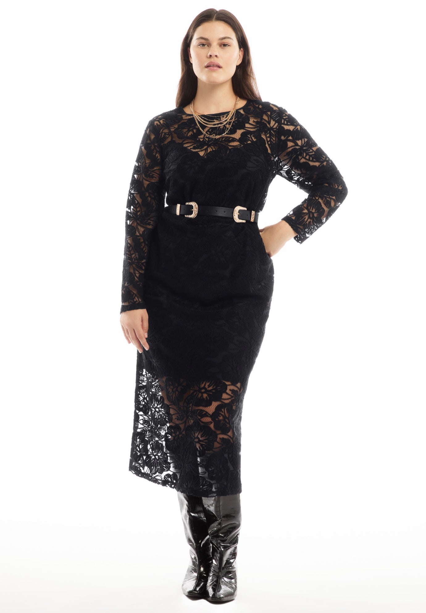 Lined Lace Column Midi Dress image number 0
