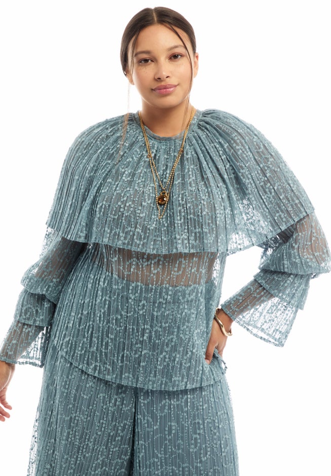 Ruffled Lace Cape Blouse image number 3