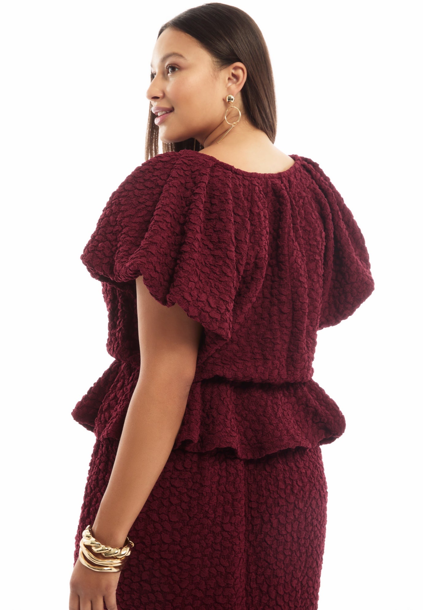 Textured Knit Peplum Top image number 1