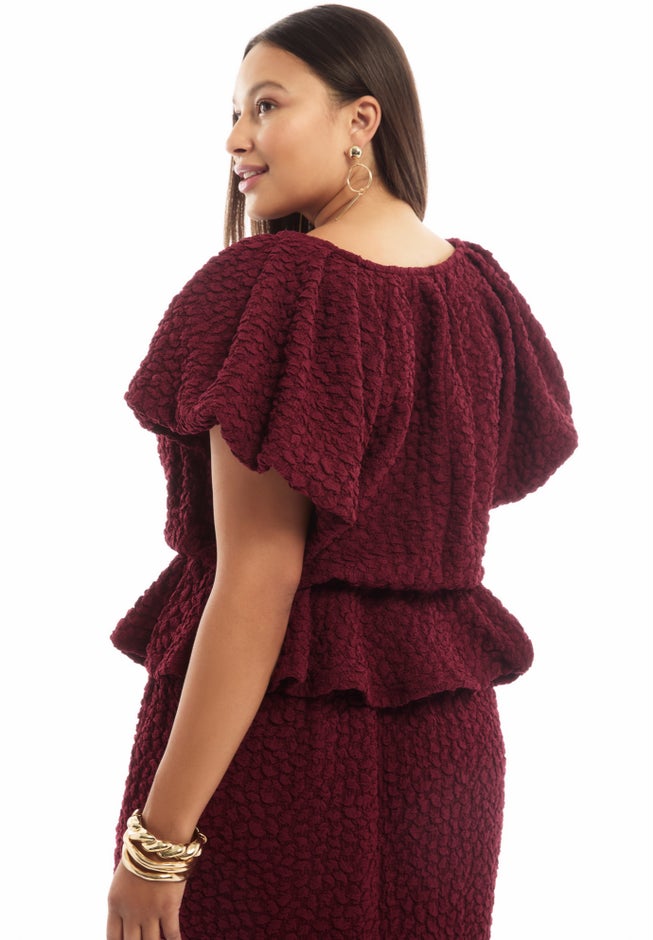 Textured Knit Peplum Top image number 1