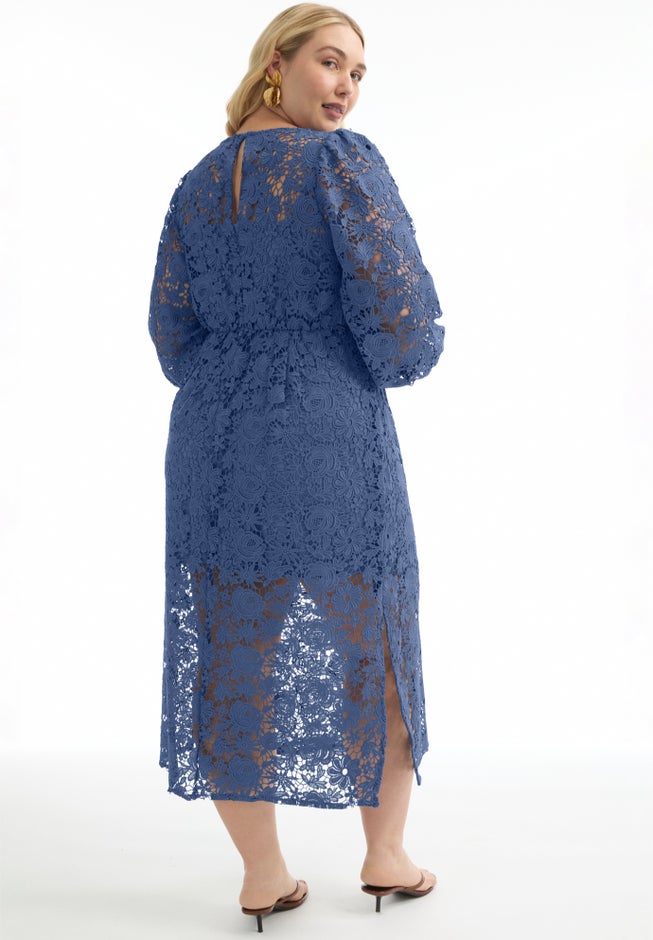 Puff Sleeve Lace Midi Dress image number null