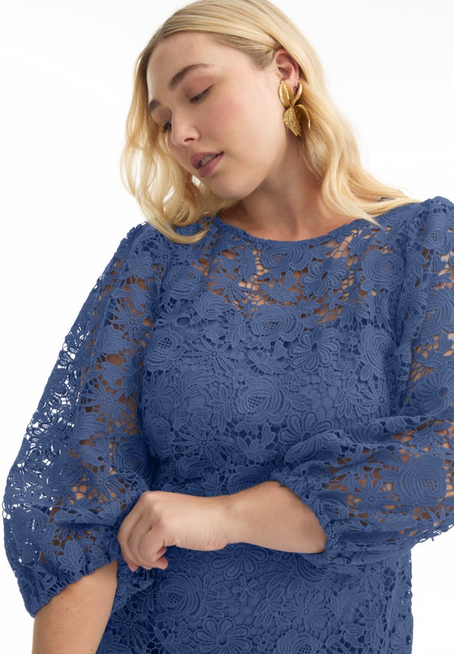 Puff Sleeve Lace Midi Dress image number null