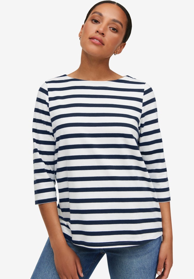 Boatneck Tee With Three-Quarter Sleeves image number 2