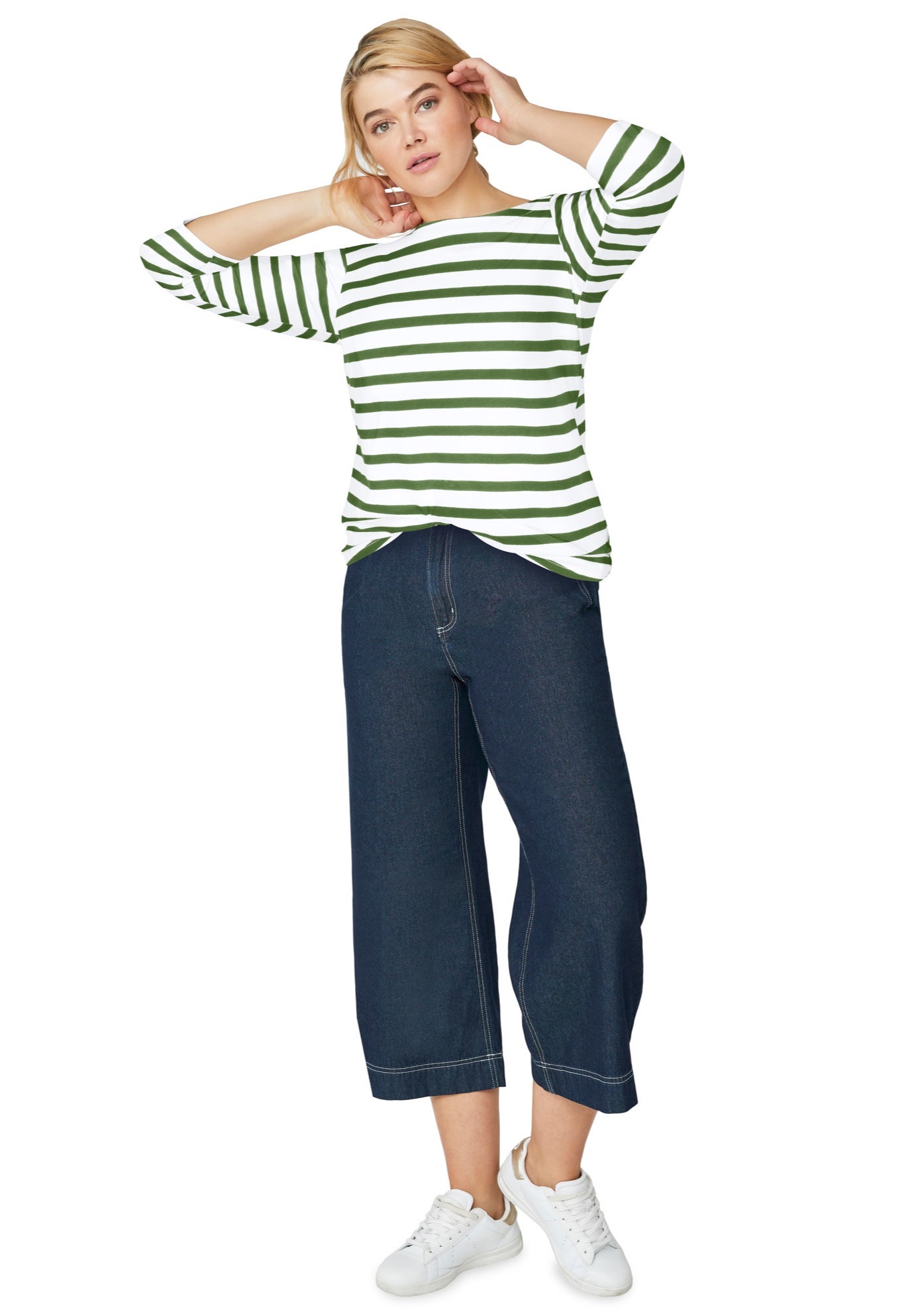 Stretch Knit Scoop Neck 3/4 Sleeve Top image number 0