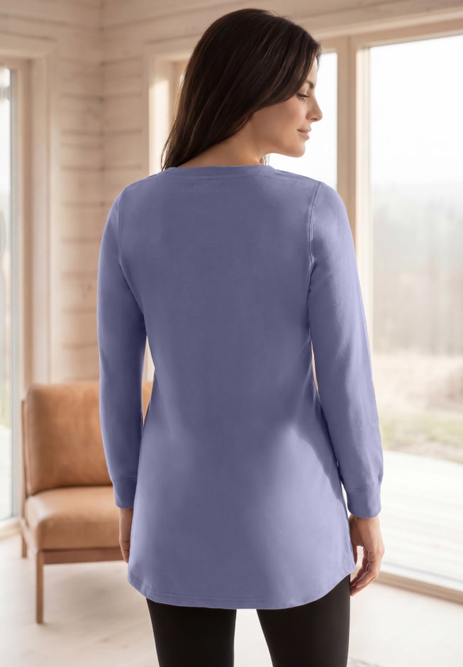 French Terry Sweatshirt Tunic with Shirttail Hem image number 1