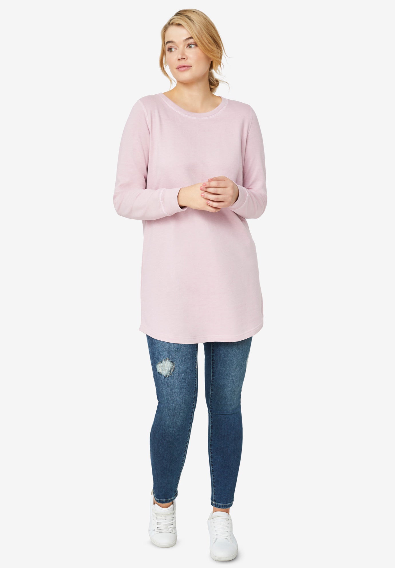 French Terry Sweatshirt Tunic with Shirttail Hem image number 0