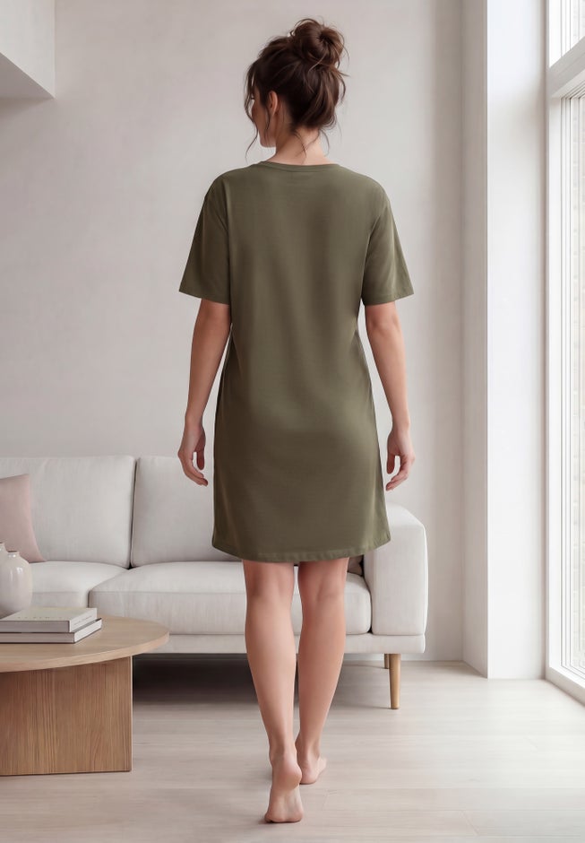 Cotton Spandex Vneck Short Sleeve Sleep Shirt image number 1