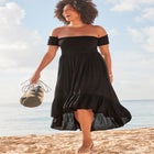 Lauren Smocked Off the Shoulder High Low Dress image number null