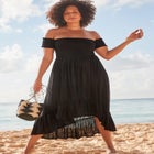 Lauren Smocked Off the Shoulder High Low Dress image number null