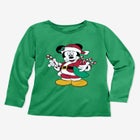 Disney Women's Long Sleeve Crew Tee Green Mickey Santa image number null