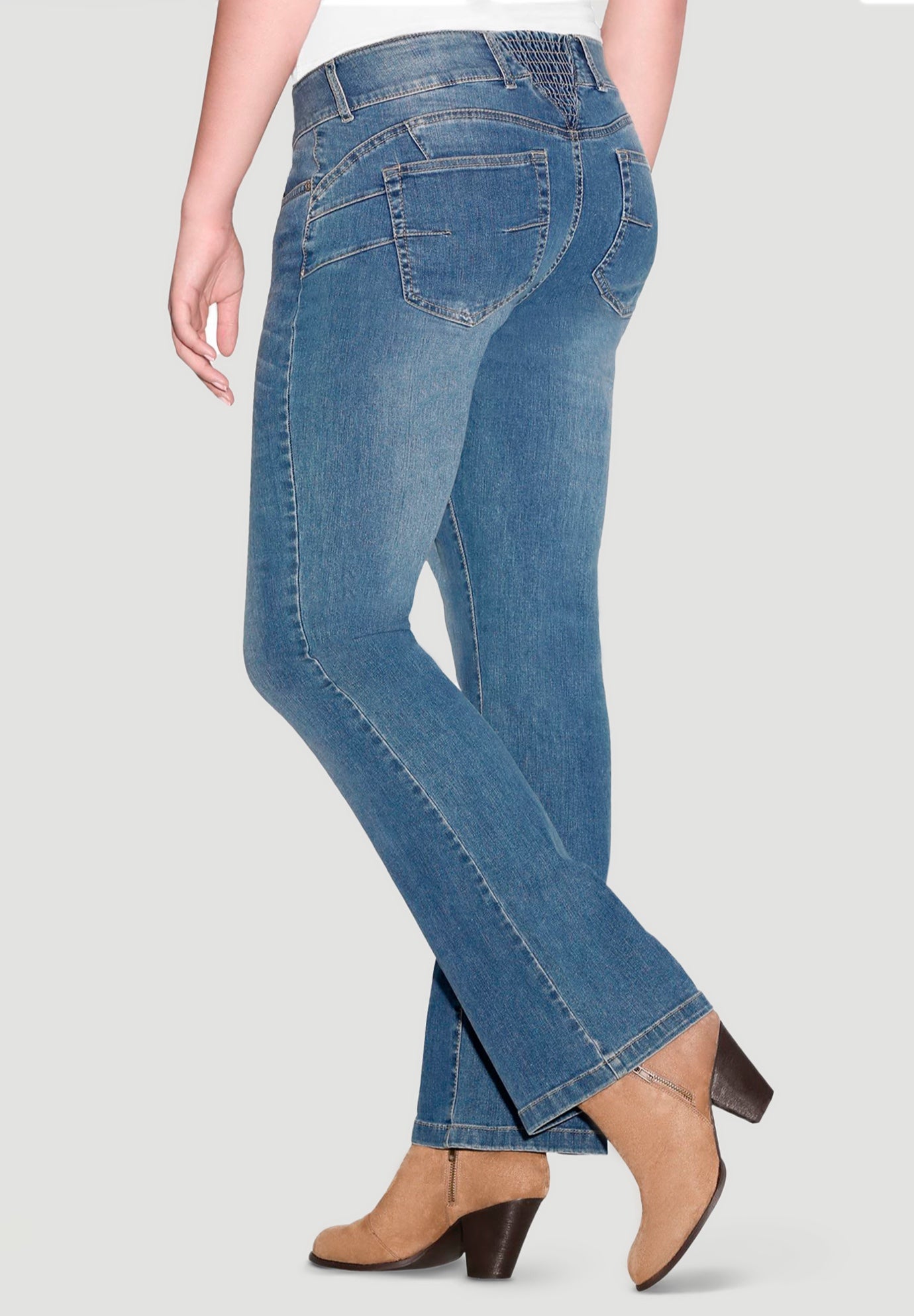 Mid-Rise Back Elastic Bootcut Stretch Jeans image number 0