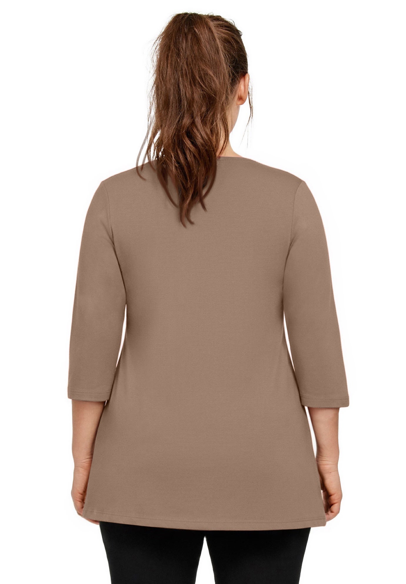 Stretch Jersey Knit V-Neck Three-Quarter Sleeve Knot Front Tunic image number 1