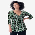 Stretch Knit V-neck 3/4 Sleeve Knot Front Tunic image number null