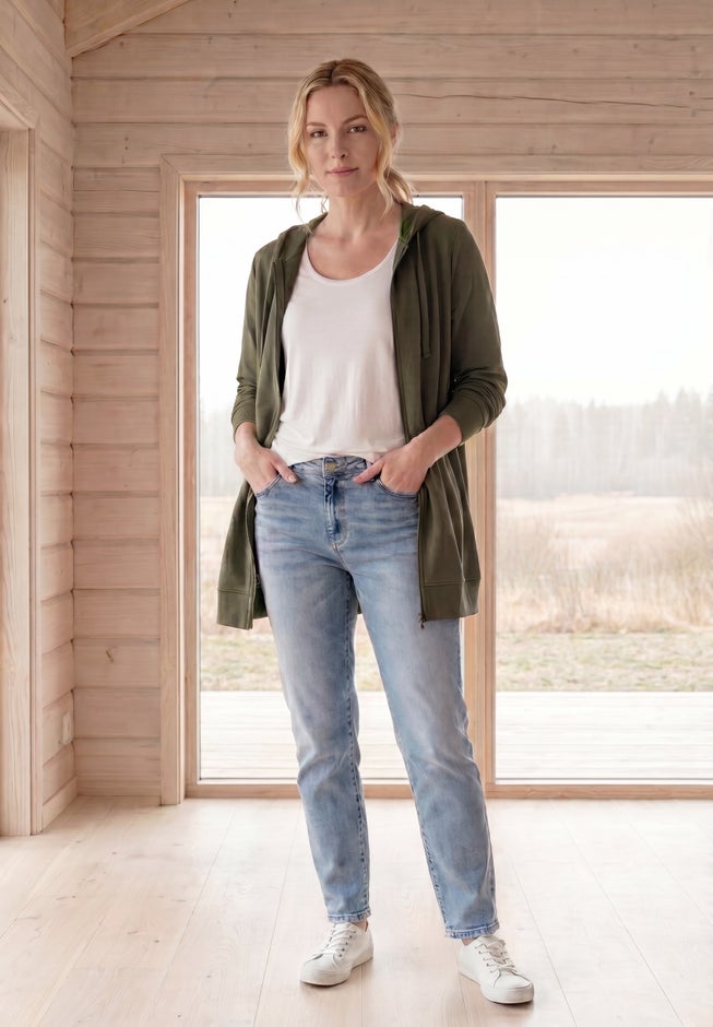 French Terry Long Sleeve Zip-Front Tunic Hoodie image number 5
