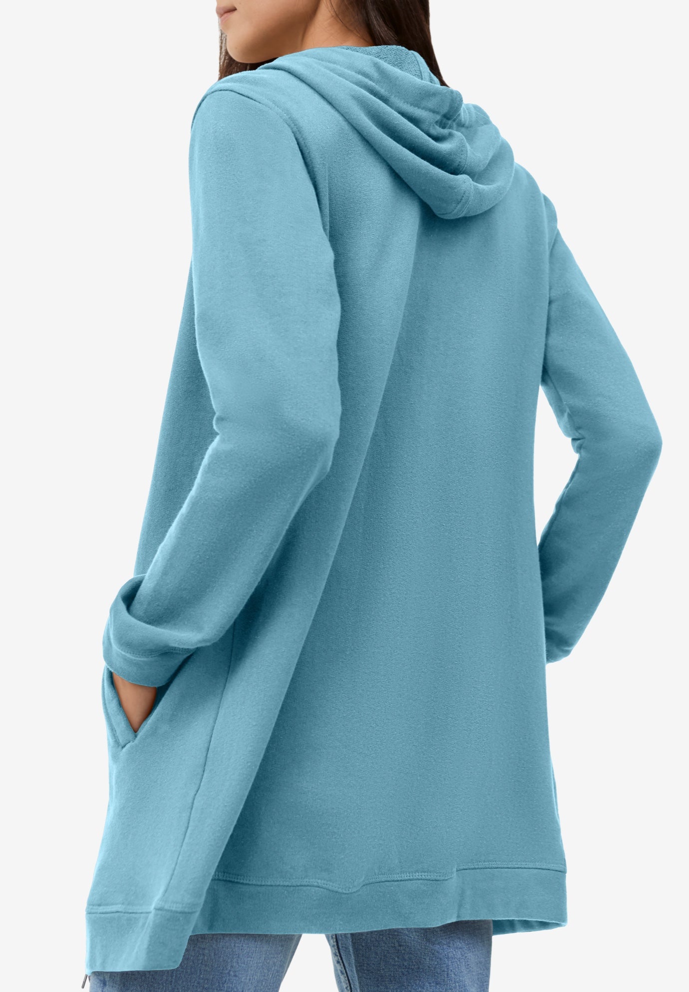 French Terry Long Sleeve Zip-Front Tunic Hoodie image number 1