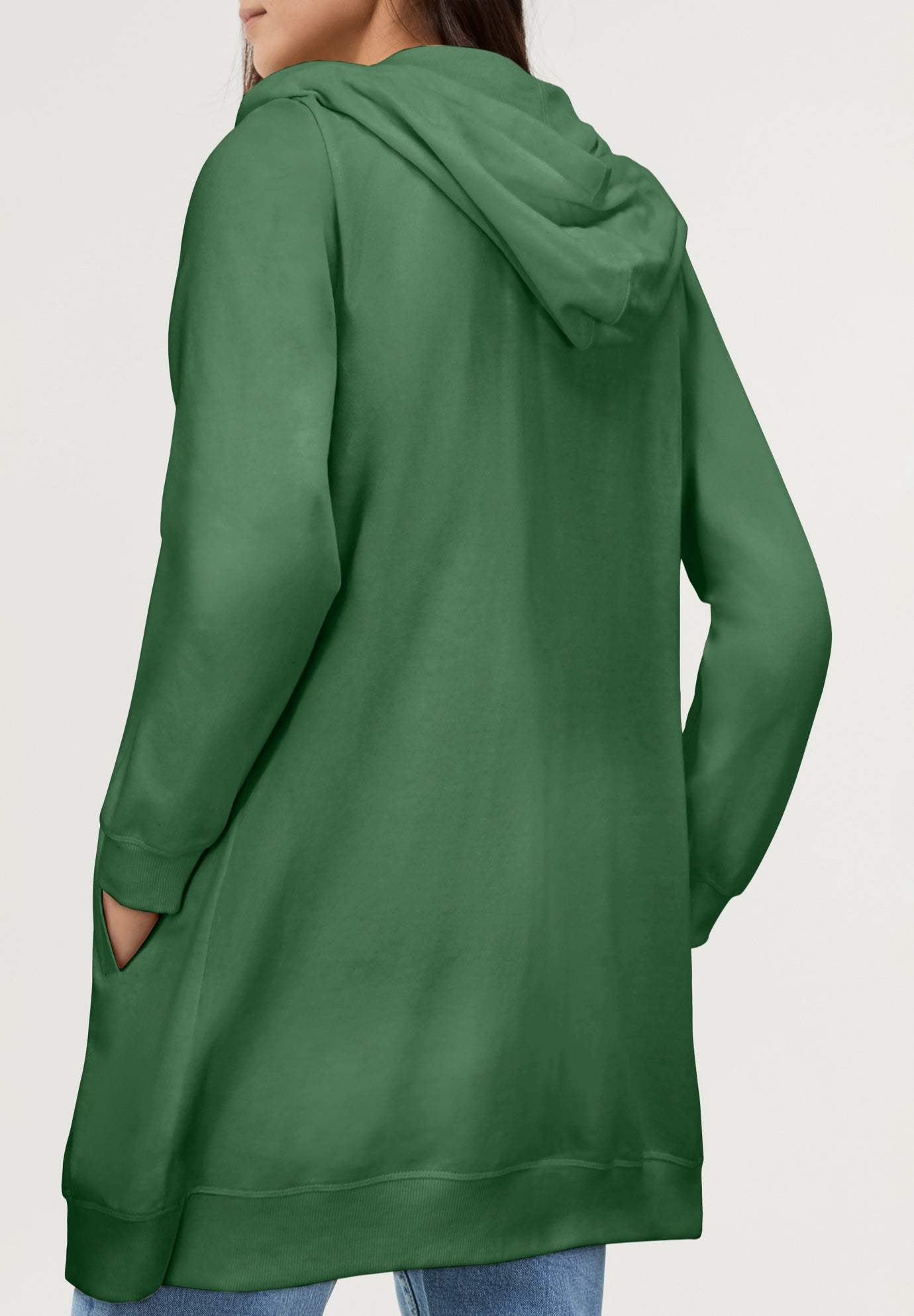 French Terry Long Sleeve Zip-Front Tunic Hoodie image number 1