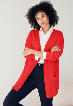 V-Neck Button-Front 100% Cotton Boyfriend Cardigan
