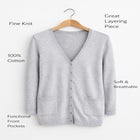 V-Neck Button-Front 100% Cotton Boyfriend Cardigan image number null