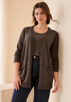 V-Neck Button-Front 100% Cotton Boyfriend Cardigan