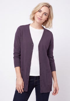 V-Neck Button-Front 100% Cotton Boyfriend Cardigan