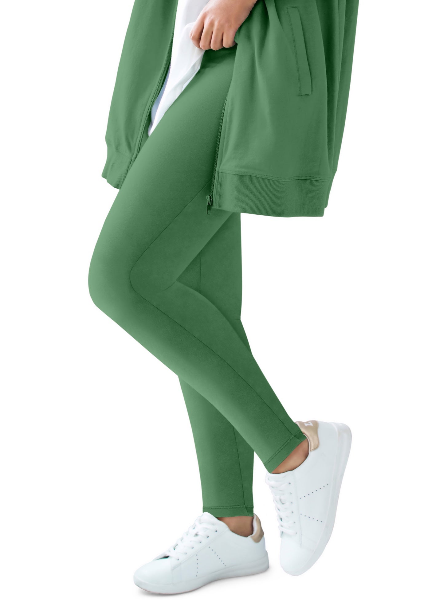 Cotton Spandex Elastic Waist Full Length Leggings image number 0