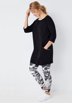 Ellos Studio French Terry Zip-Pocket Long Sleeve Scoopneck Tunic