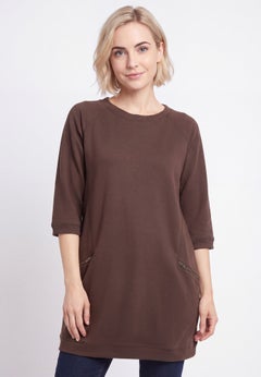 Ellos Studio French Terry Zip-Pocket Long Sleeve Scoopneck Tunic