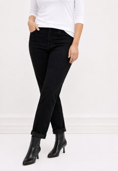 Mid-Rise Stretch 5-Pocket Relaxed Fit Boyfriend Jeans