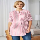 Three-Quarter Sleeve Roll Tab Relaxed Fit 100% Cotton Henley Tunic image number null