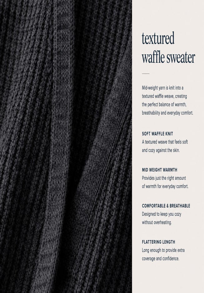 Open Front Long Ribbed Sleeve Waffle Cardigan image number 3